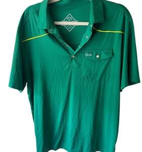 Burlebo Men’s Green and Yellow Pearl Snap Performance Polo Size Large